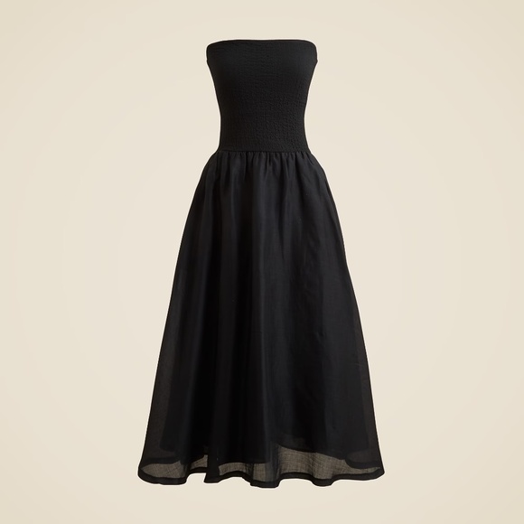 NWT!! J. CREW Strapless Mixy Dress Solid Black Midi Textured Preppy Medium - Picture 11 of 16
